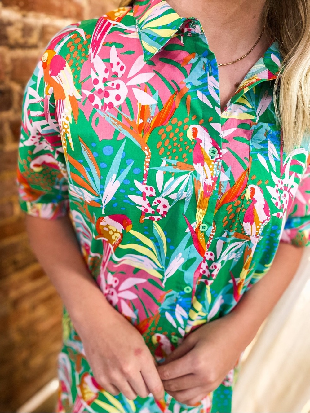 NWT‎ Michelle McDowell Size Small Tropical Button-Front Shirt Dress in - Picture 4 of 15